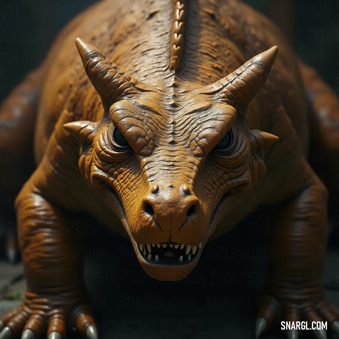 A close-up view of a menacing fake Pyrosaur with sharp teeth, set against a bold green background, evoking a sense of both terror and mystery. A striking close-up of a fake Pyrosaur, its sharp, menacing teeth standing out against a green backdrop, creating an atmosphere of danger and intrigue.