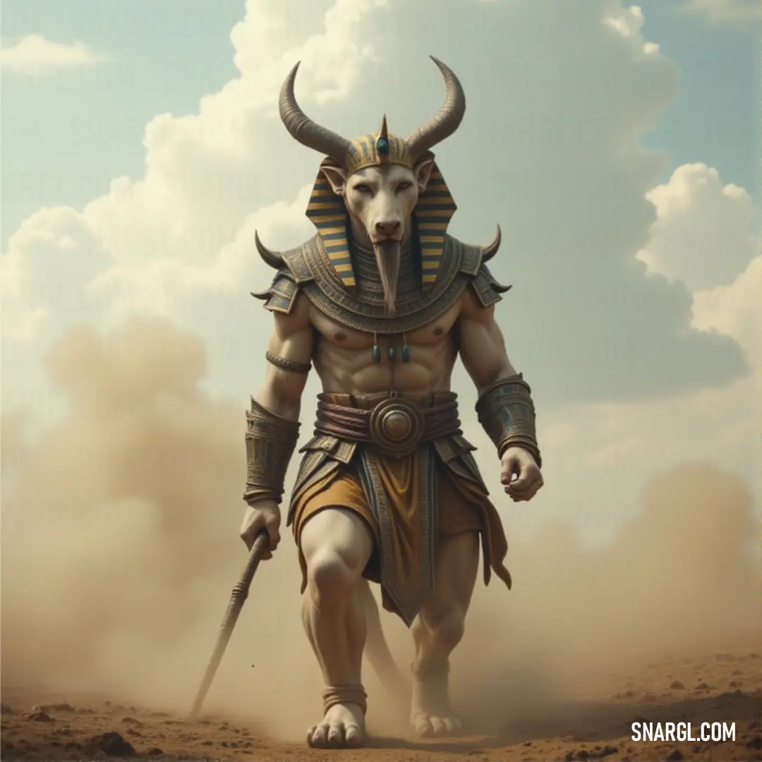 A dramatic painting of a battle-ready bull, its sword raised high and helmet gleaming, poised for a fierce confrontation. An intense painting of a powerful bull, wearing a helmet and holding a sword. The scene is filled with energy, as the bull stands ready for battle, exuding strength and determination.