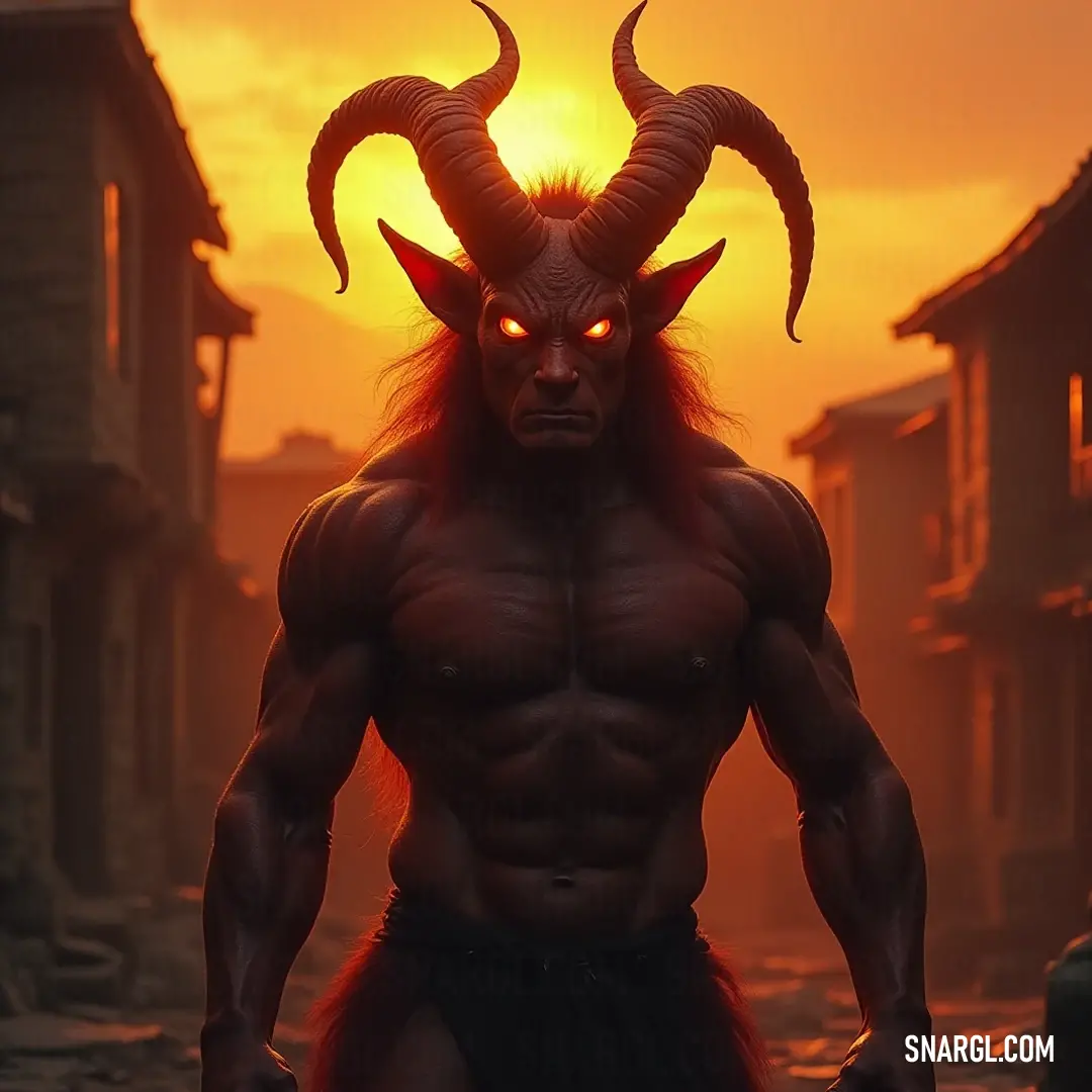 Ra'anan, a formidable presence with an ornate beard, stands resolutely in front of a vibrant sunset, the silhouettes of distant buildings framed in the background, creating a stark contrast between nature's beauty and urban life.