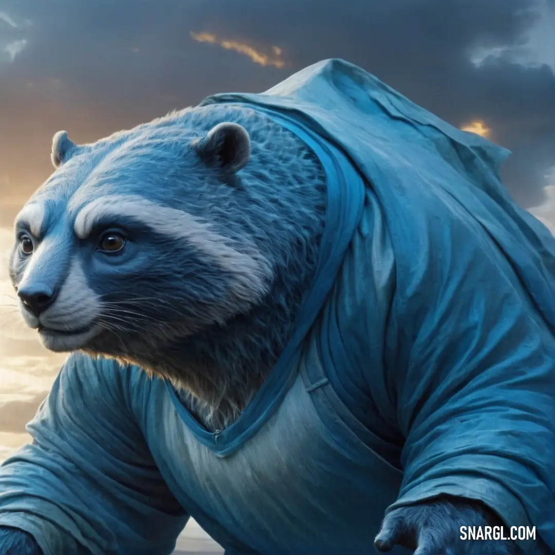 Blue bear statue with a sky background. Example of CMYK 45,18,0,34 color.