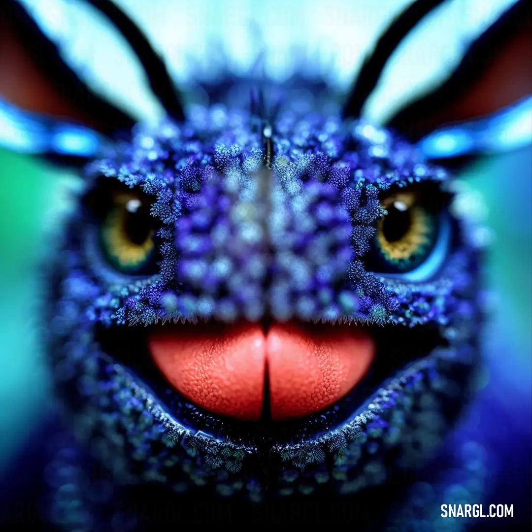 A close-up of a vibrant blue bird, its red beak and yellow eyes creating a bold contrast against its feathers. The colors pop with intensity, capturing the bird’s unique beauty and adding a dynamic visual element to the scene.