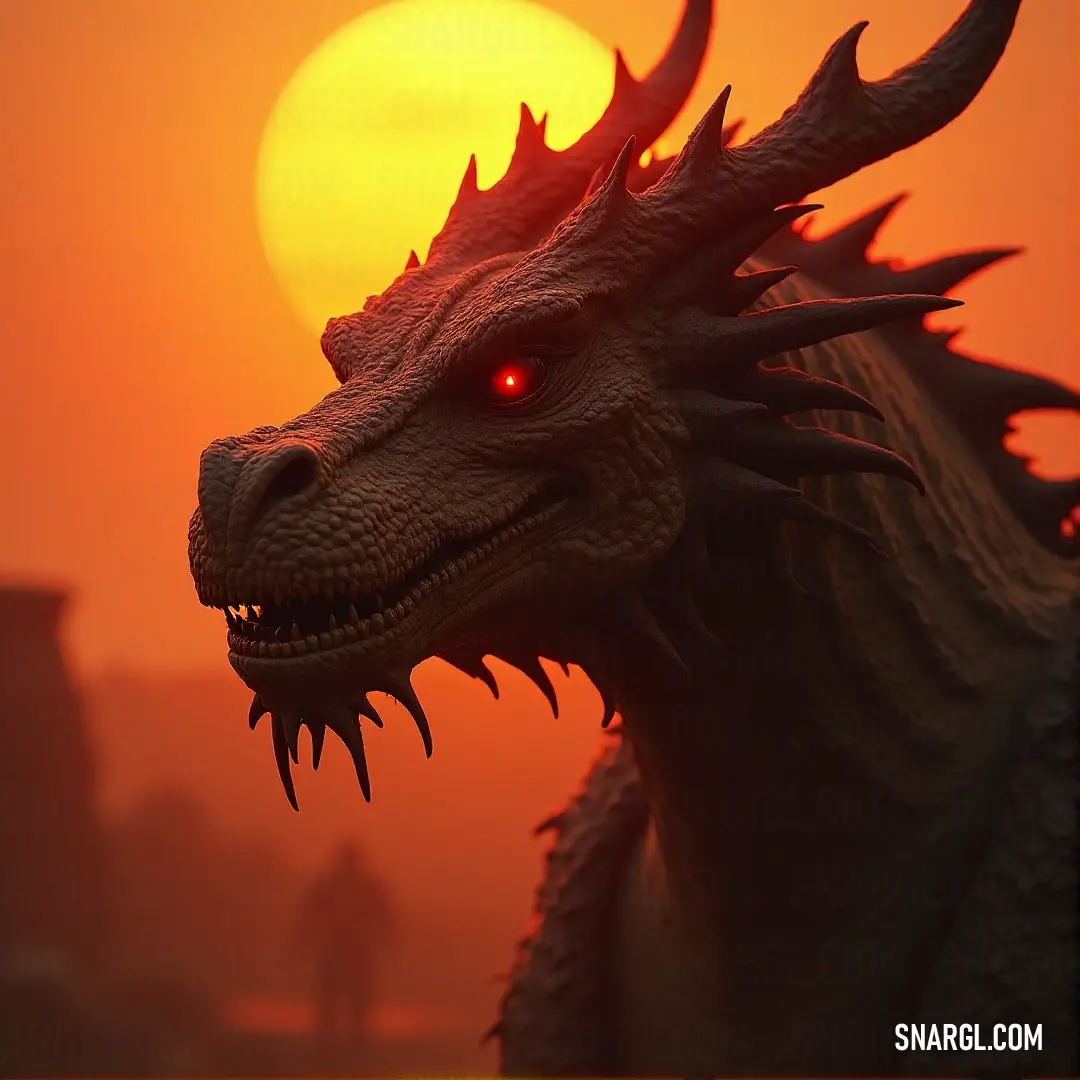 Ragnar, with glowing red eyes, is captured in a close-up as a sunset casts its fiery light upon him, amplifying his fierce demeanor. A close-up of Ragnar, his piercing red eyes glowing against the backdrop of a vivid sunset. His fierce expression stands out as the golden light of the setting sun casts a dramatic glow over his face, adding to his intense aura.
