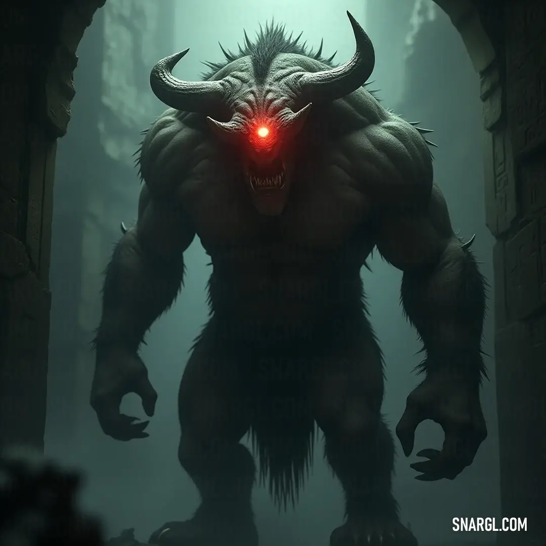 In the depths of a dark cave, the demonic Ragnor presents an intimidating figure, lit strikingly by a beam of light, with red eyes and menacing horns capturing the essence of dread. A demonic figure named Ragnor emerges from the shadows of a cave, its red eyes flickering with malevolence, horns protruding from its head, illuminating the dark space with an aura of dread.