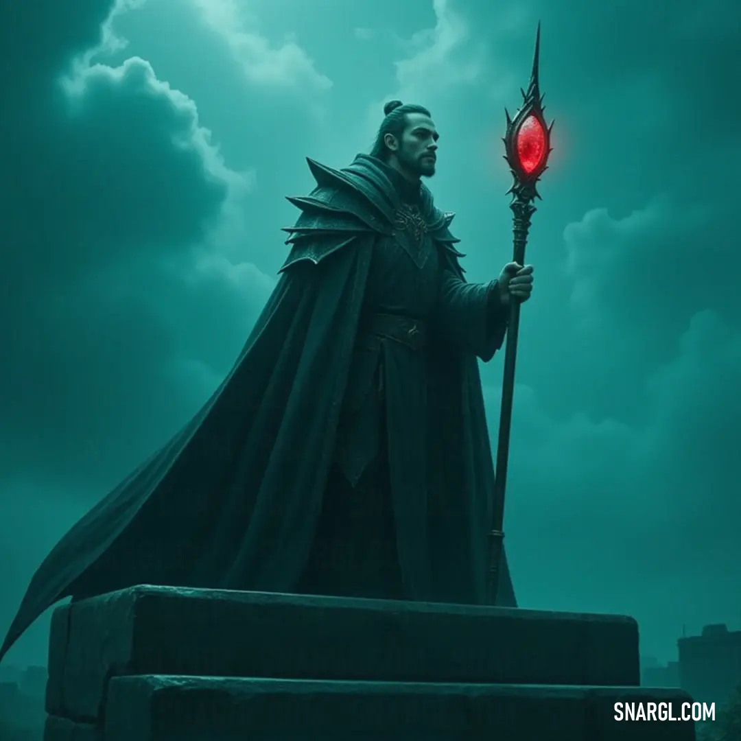 A cloaked figure with a red light and staff in a darkened setting A figure robed in deep black fabric stands in an enigmatic dark setting, clutching a flaring red light and a sturdy staff. This intense scene hints at an unfolding adventure, enigmatic powers, and a veiled world waiting to be uncovered by those daring eno