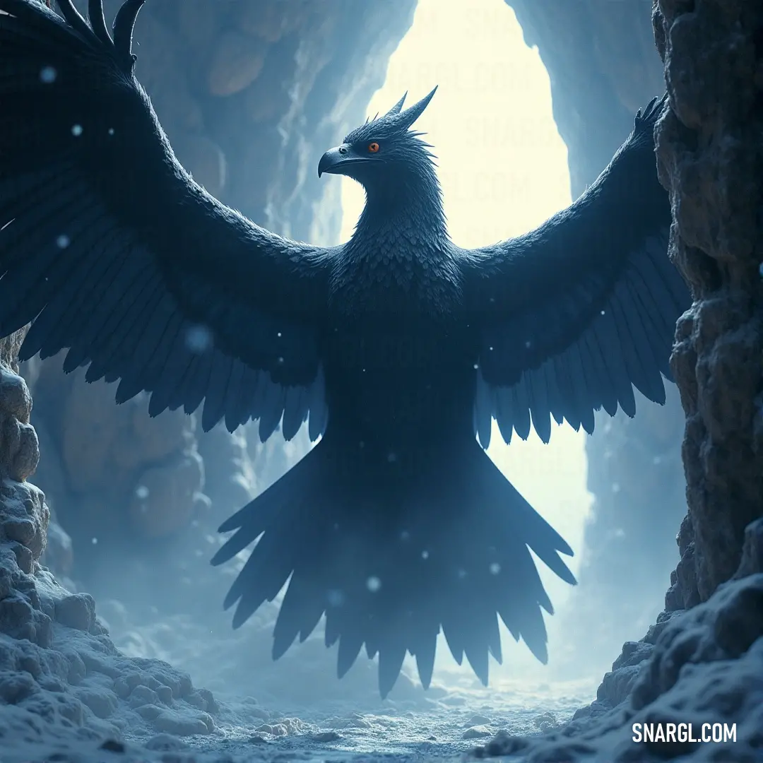 Raikou, with wings outstretched, stands in a snowy cave where a beam of light shines down on its face, showcasing its striking features amidst the cold surroundings. Raikou stands tall with its wings spread wide, framed by the jagged walls of a snowy cave. A beam of light breaks through the cave’s entrance, casting a mystical glow on its face, highlighting its majestic presence.