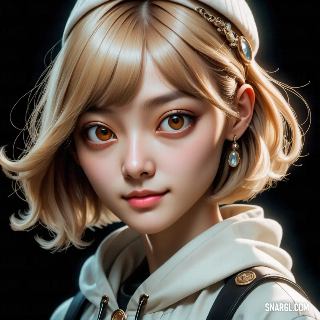 Digital painting of a woman with blonde hair and a sailor's cap on her head. Color RGB 230,235,235.