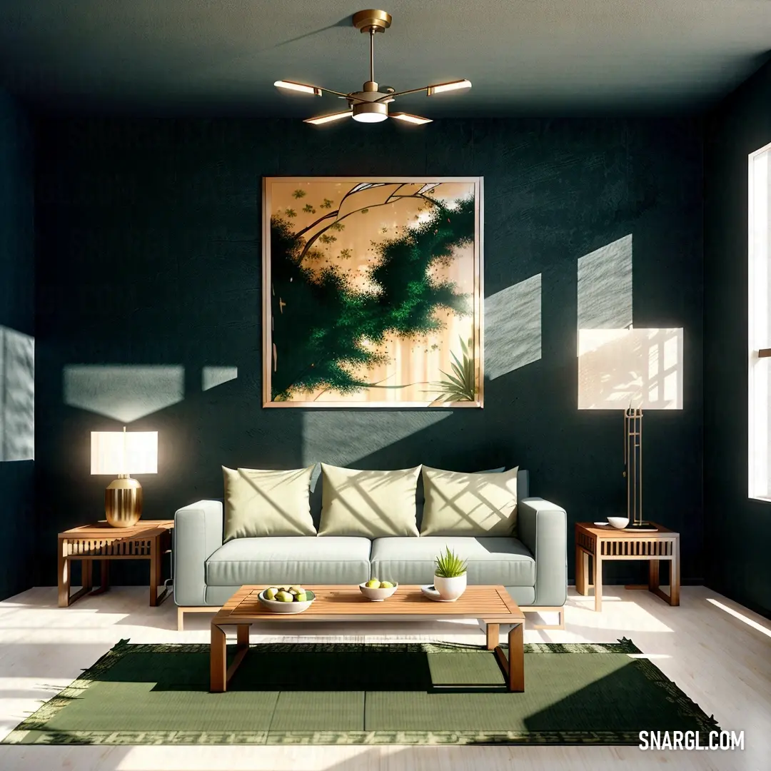 Living room with a couch. Example of #F0F1E7 color.
