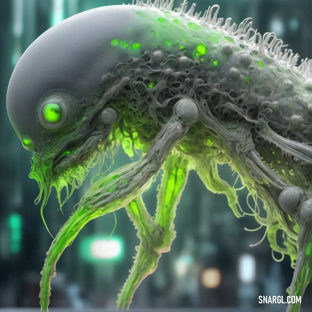 Green creature with a green eye and a black body