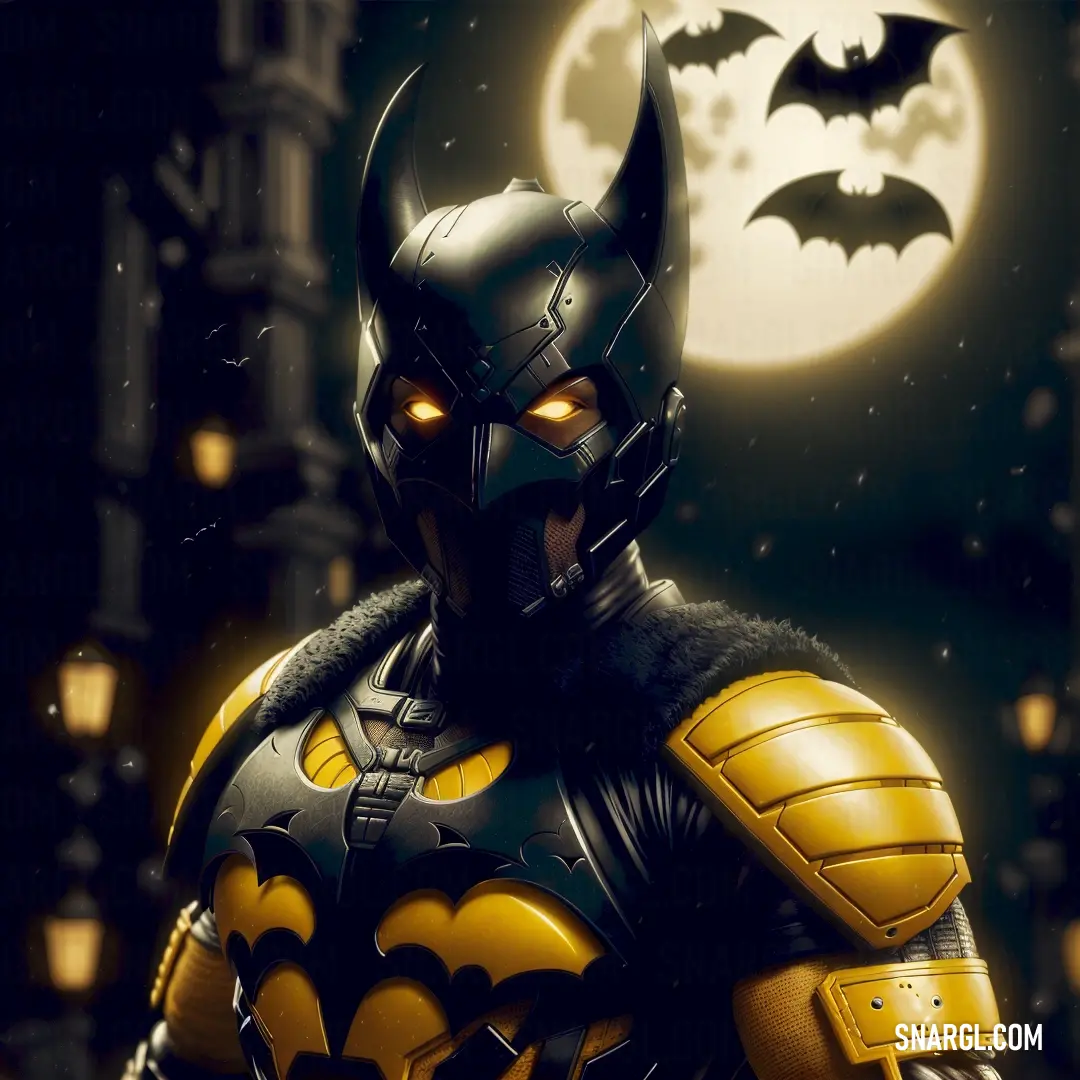 Batman in a batman costume standing in front of a full moon with bats on it's chest. Color RAL 270-2.