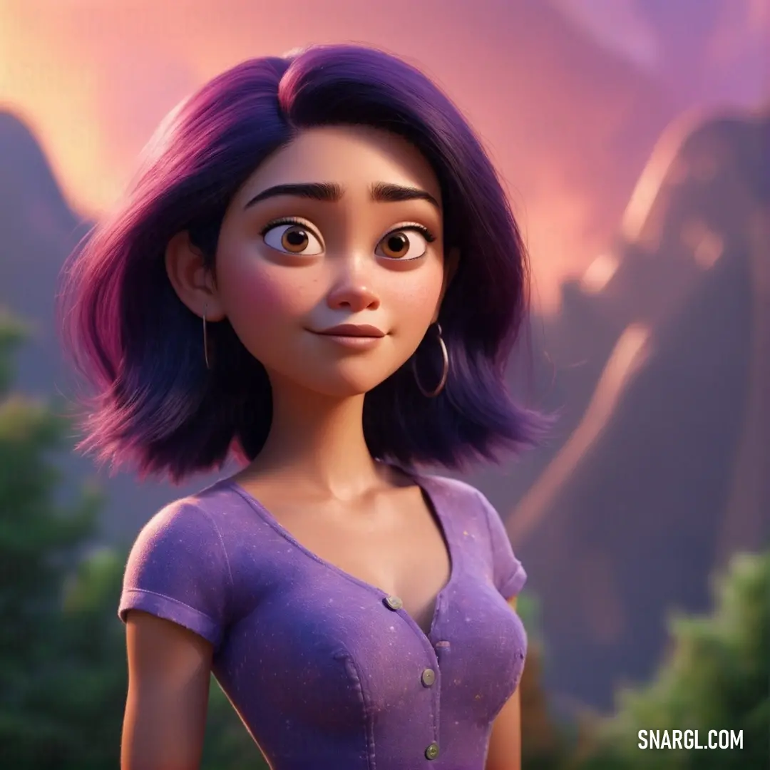 Cartoon character with purple hair. Color #7C6FA1.