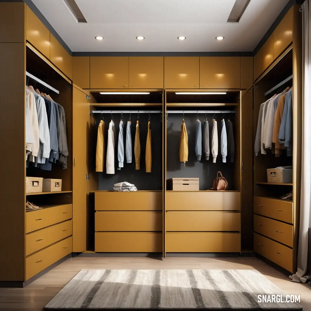 RAL 290-M color. Walk in closet with a rug and a rug on the floor