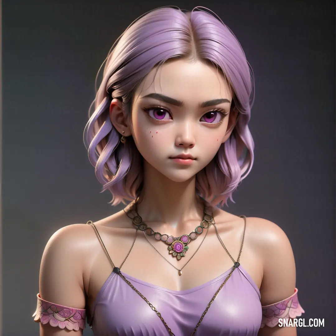 RAL 300 70 15 color example: Girl with purple hair and a necklace on her neck and chest
