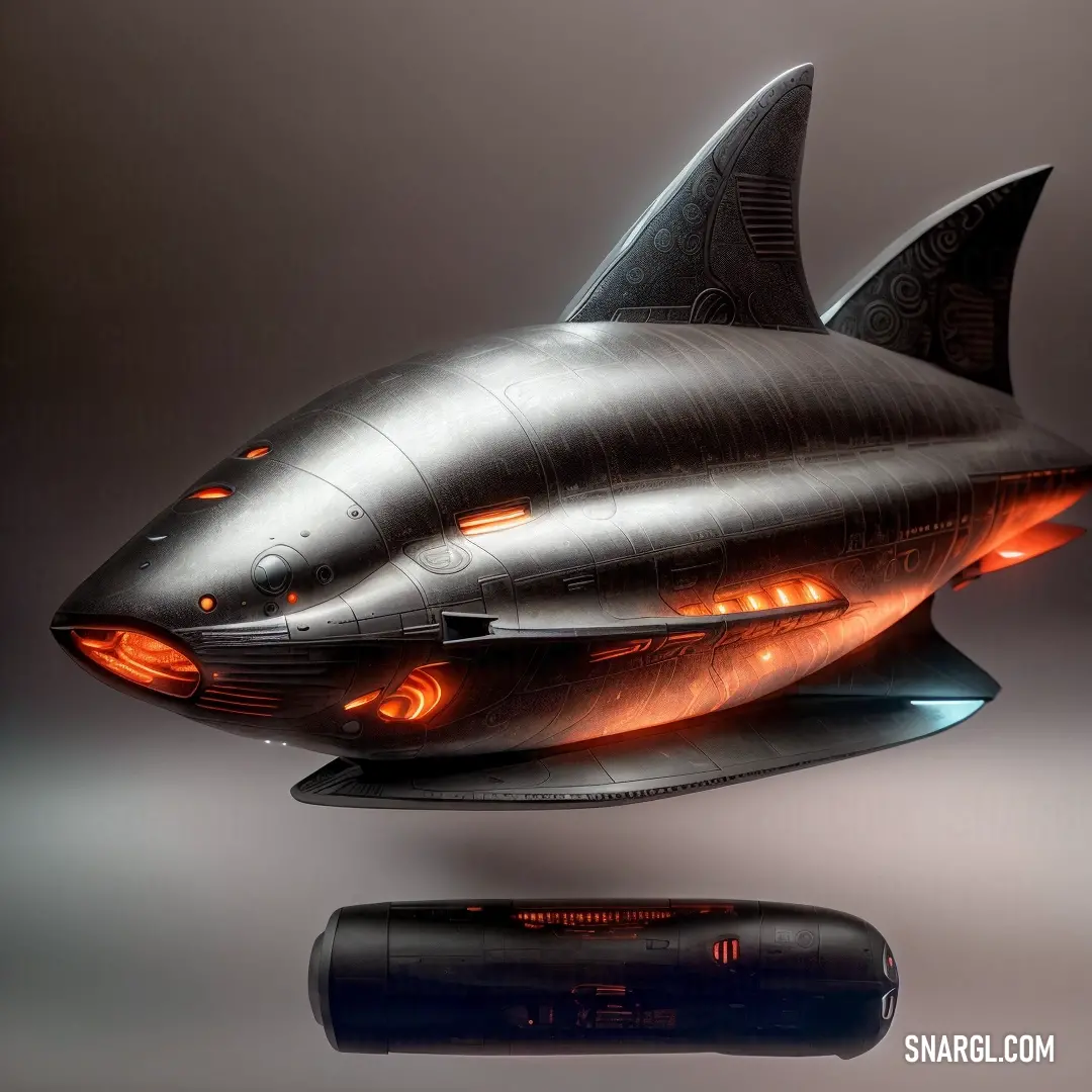 RAL 370-2 color example: Futuristic looking shark with glowing eyes and a flashlight in its mouth is shown in this image