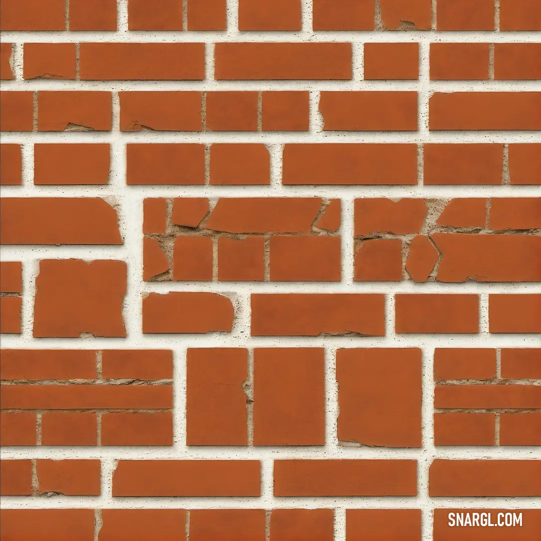 Brick wall with a white line drawn on it and a red brick wall in the background. Color RAL 380-M.