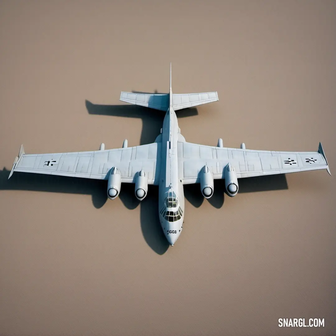 Large airplane flying through the air on a brown background. Color RAL 480-1.