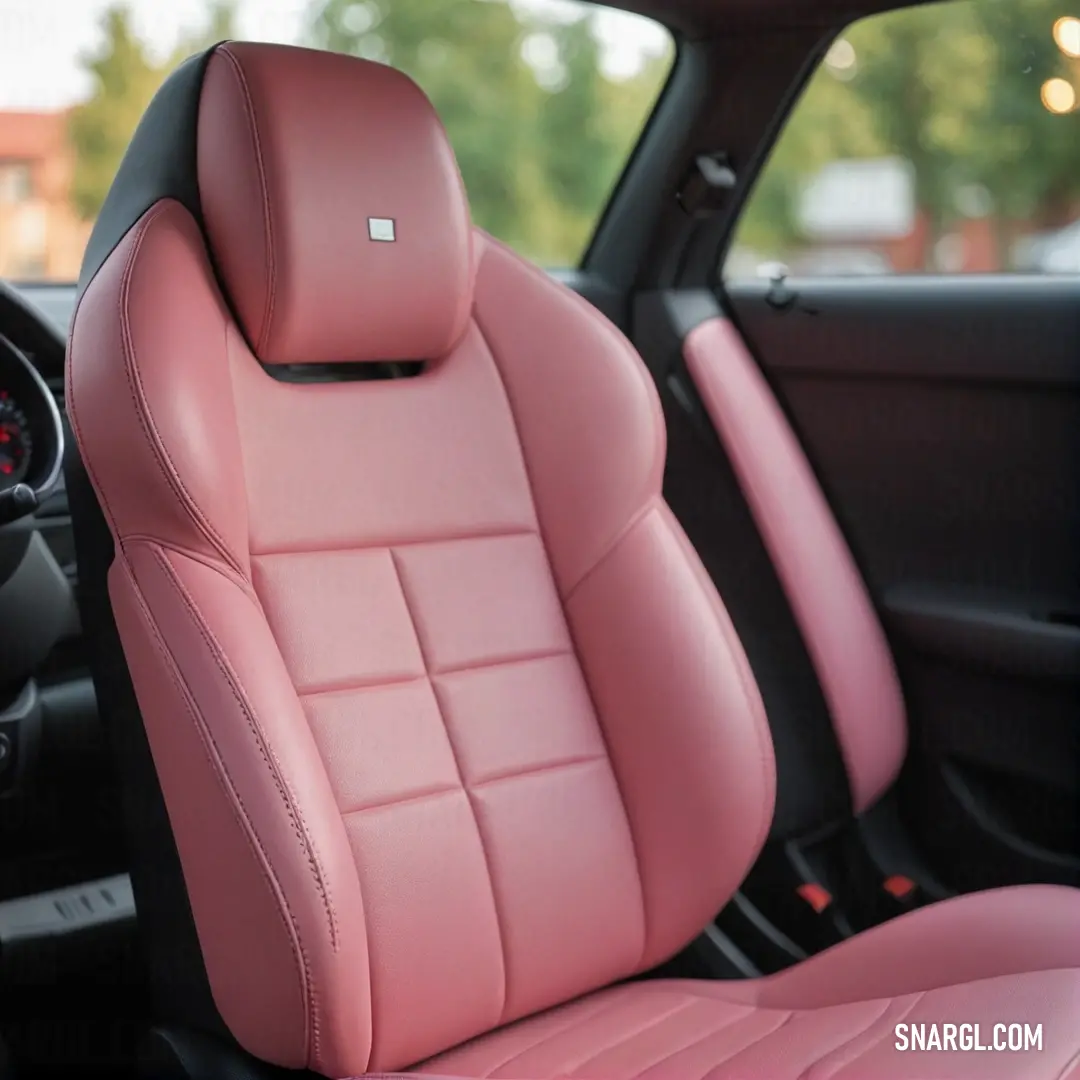 RAL 510-2 color. Pink leather seat in a car with a clock on the back of it's armrests