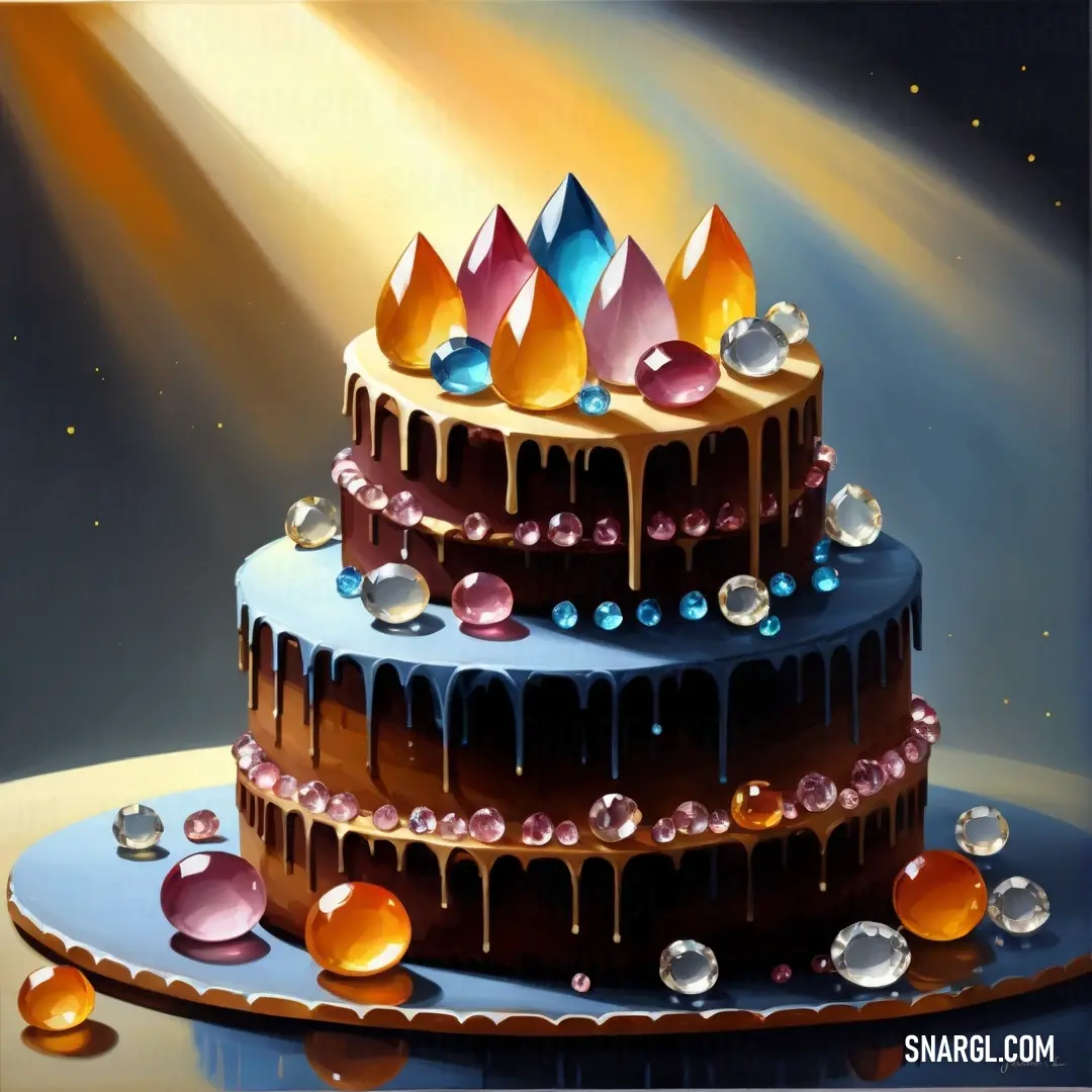 RAL 680-M color example: Painting of a three layer cake with icing and jewels on it