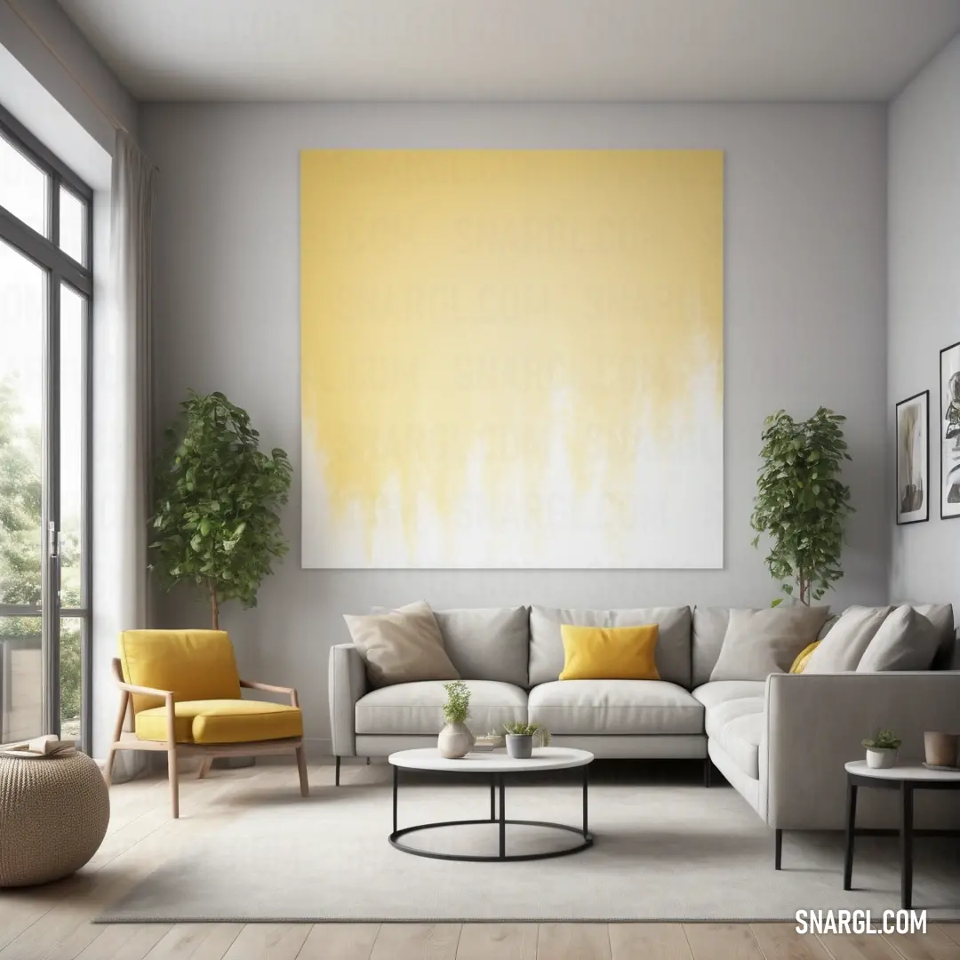Living room with a couch, chair. Example of #9D9E9C color.