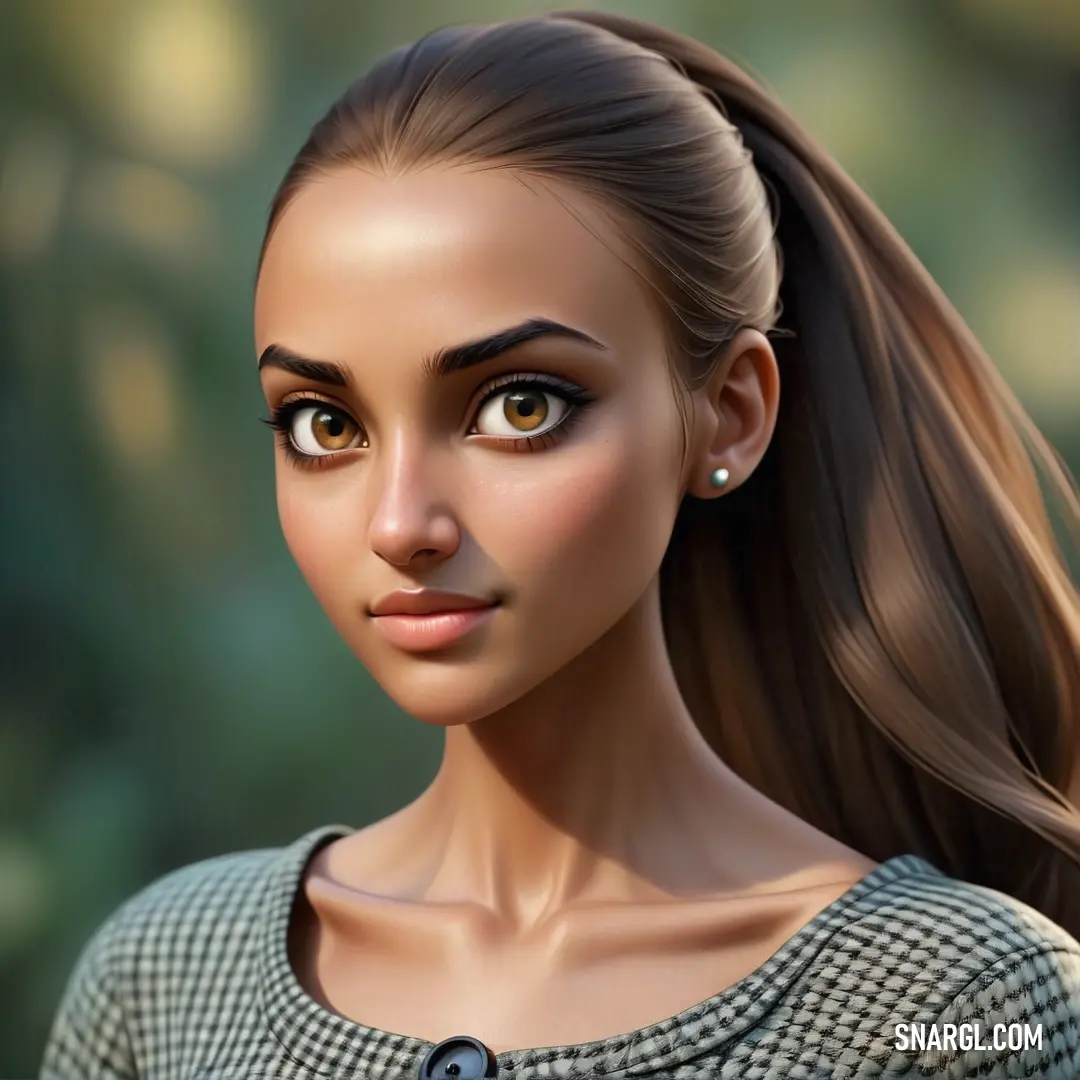 Digital painting of a woman with long hair and a ponytail. Color RGB 91,91,86.