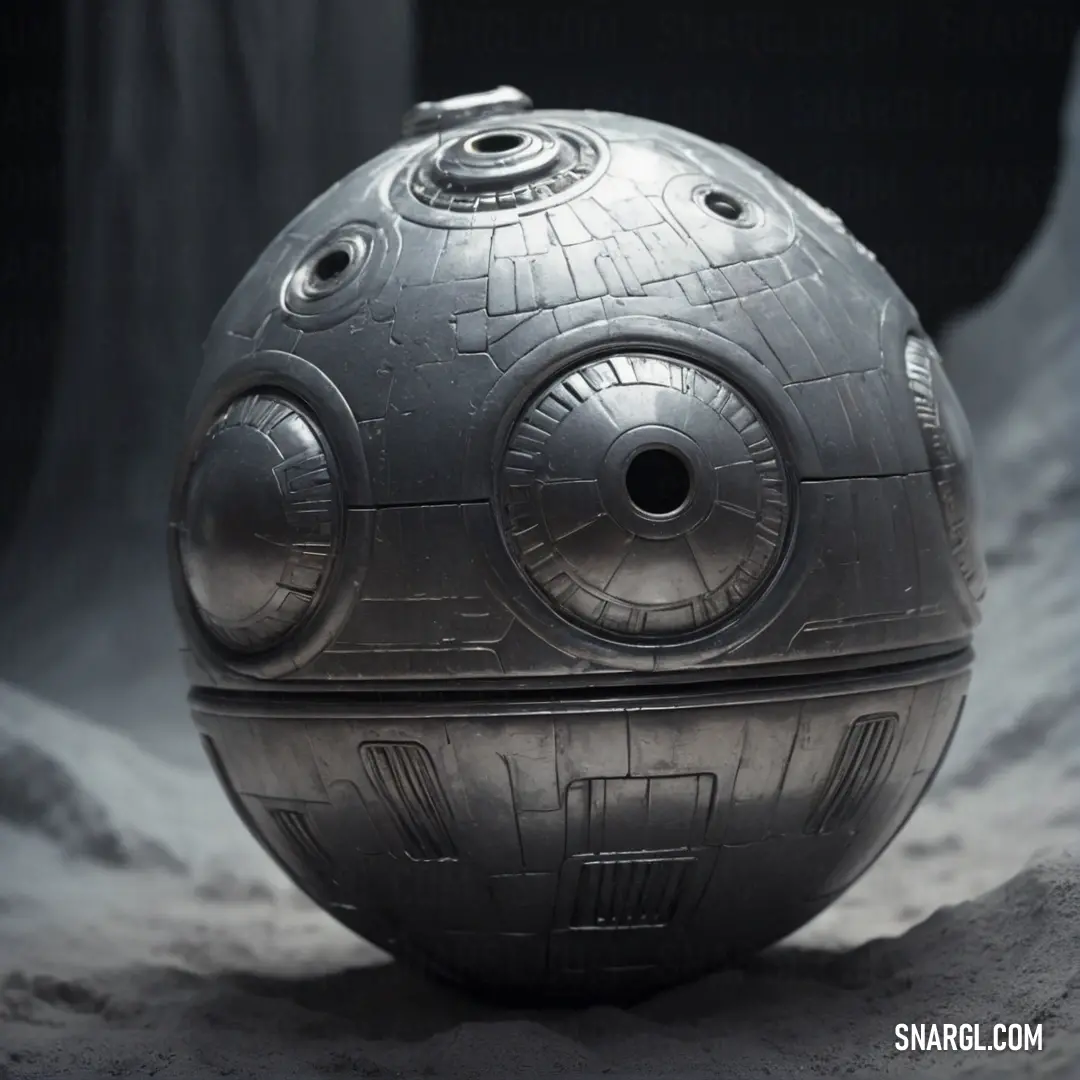 Star wars death star on a surface with a black background. Example of CMYK 41,32,35,10 color.