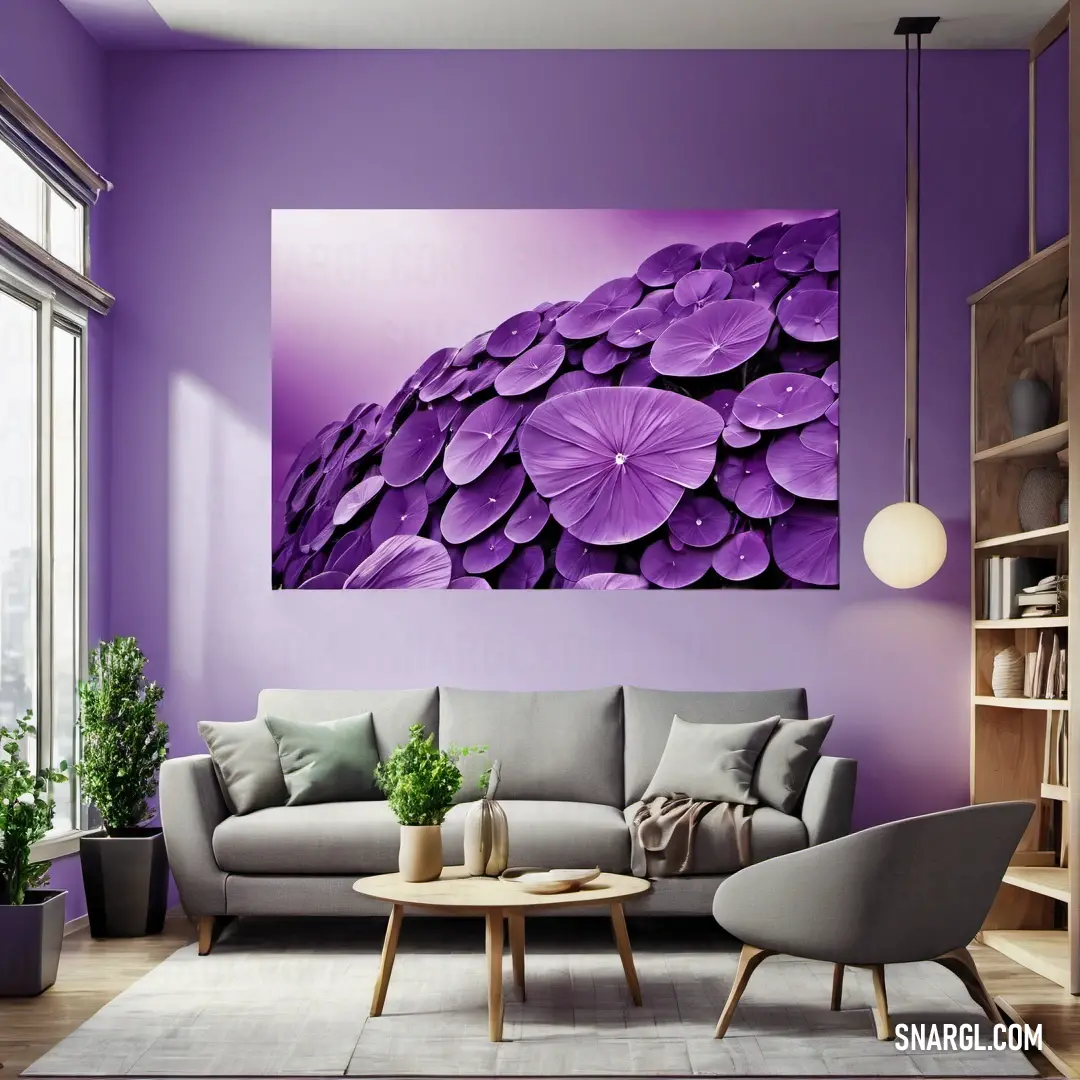 Picture with primary colors of Purple taupe, Languid lavender, Gray-Tea Green, Rich lilac and Phthalo green