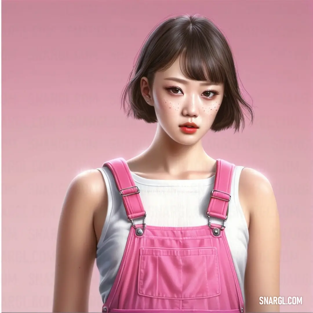 Girl with a pink apron and a pink background. Example of CMYK 0,65,33,11 color.