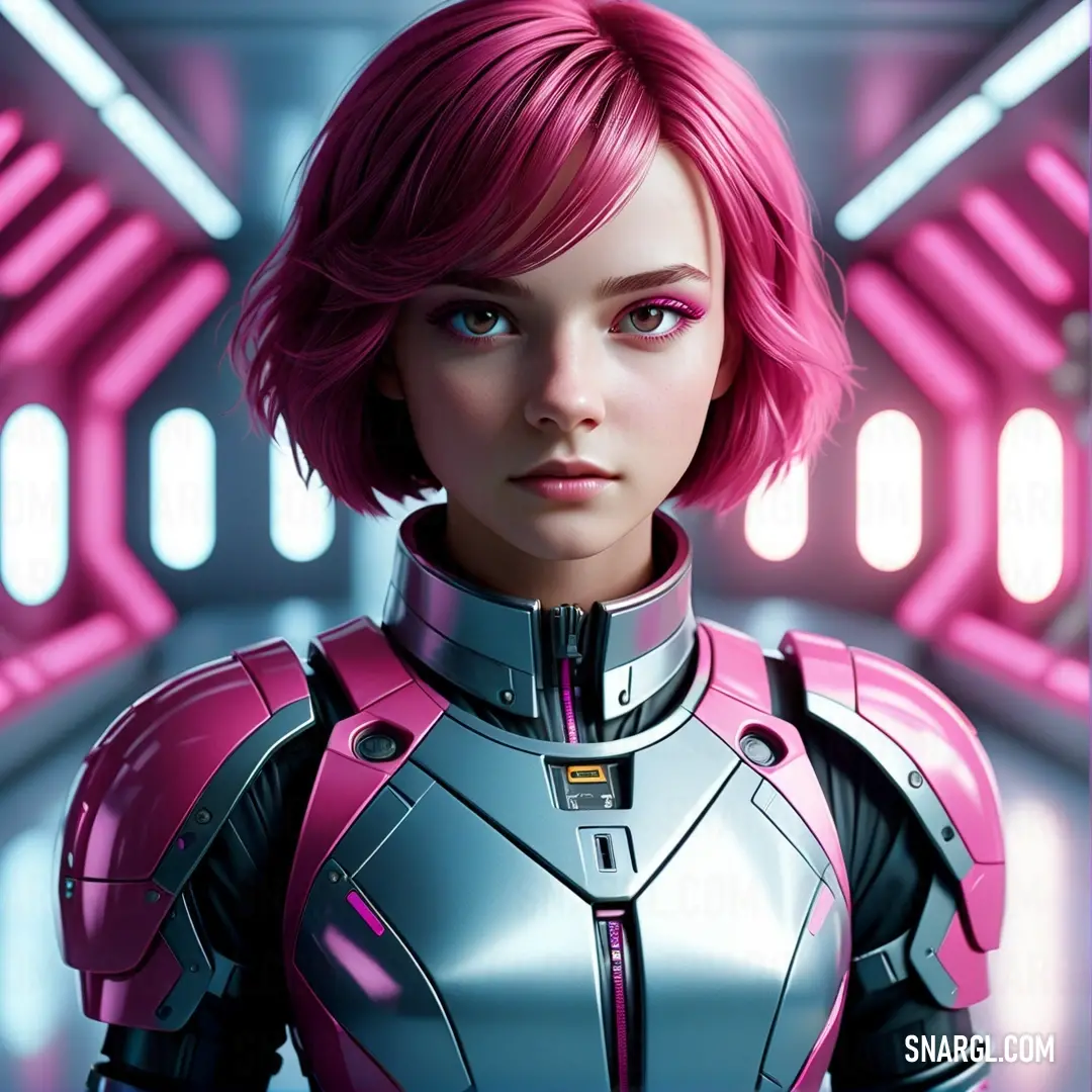 Raspberry pink color example: Woman in a futuristic suit with pink hair and a sci - fi, Artgerm, cgstudio