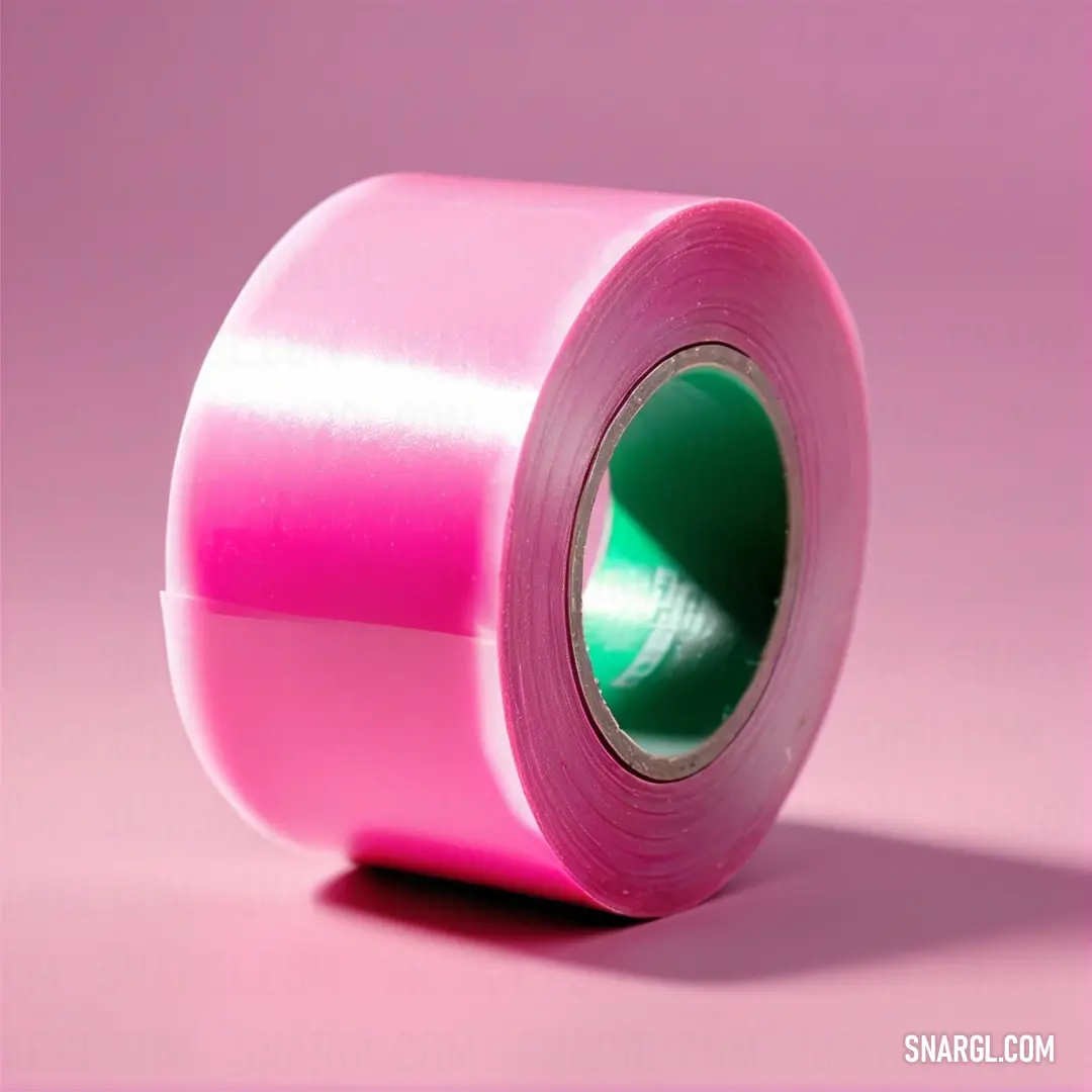 A playful scene featuring pink tape with a contrasting green center resting on a vibrant pink background, creating a delightful visual contrast that draws the eye.