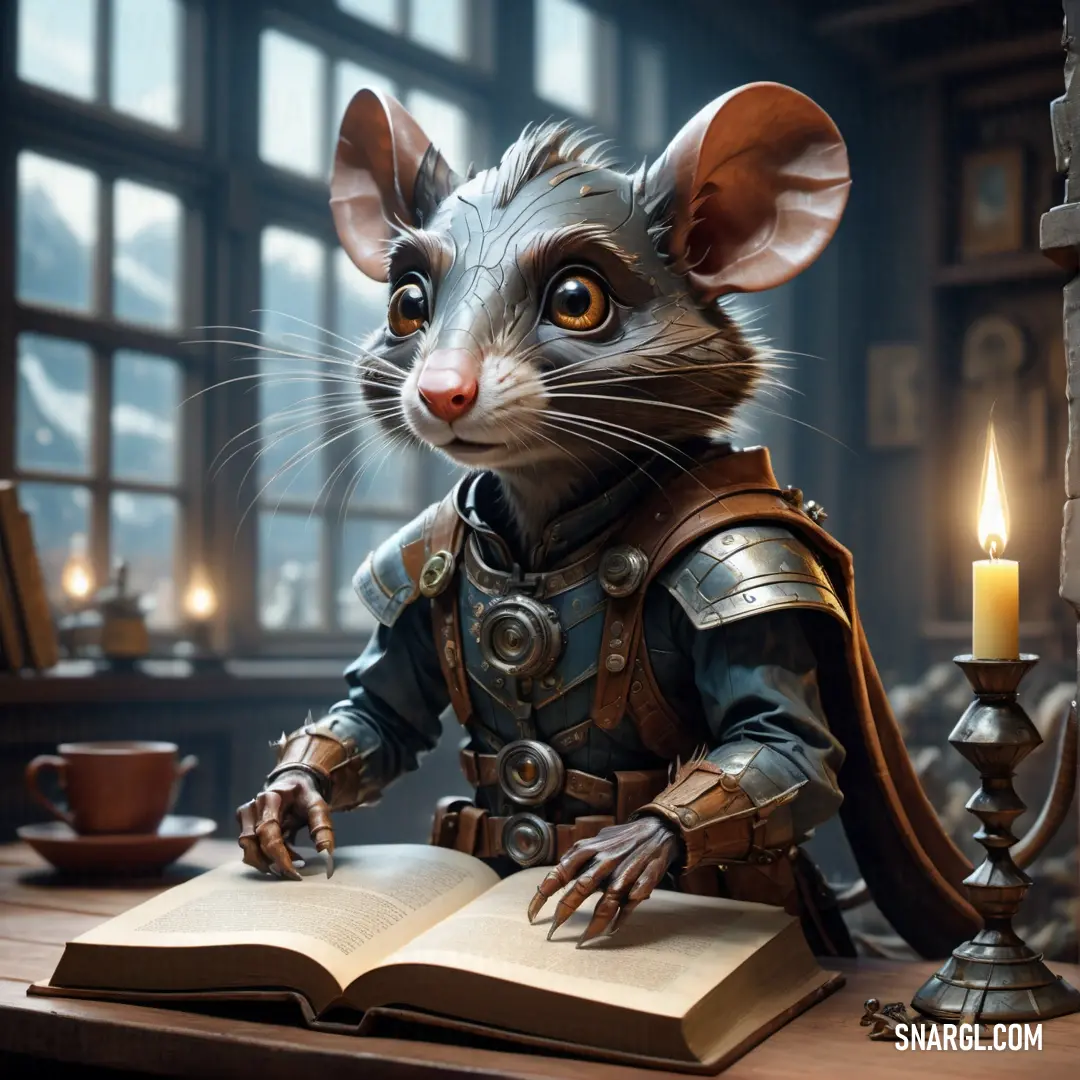 Rat is at a table with a book and a candle in front of it