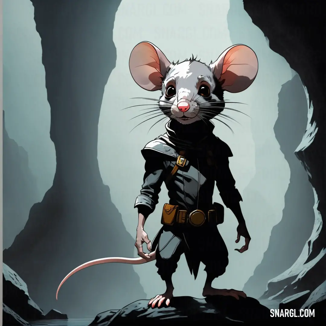 Ratman with a helmet and a sword in a cave