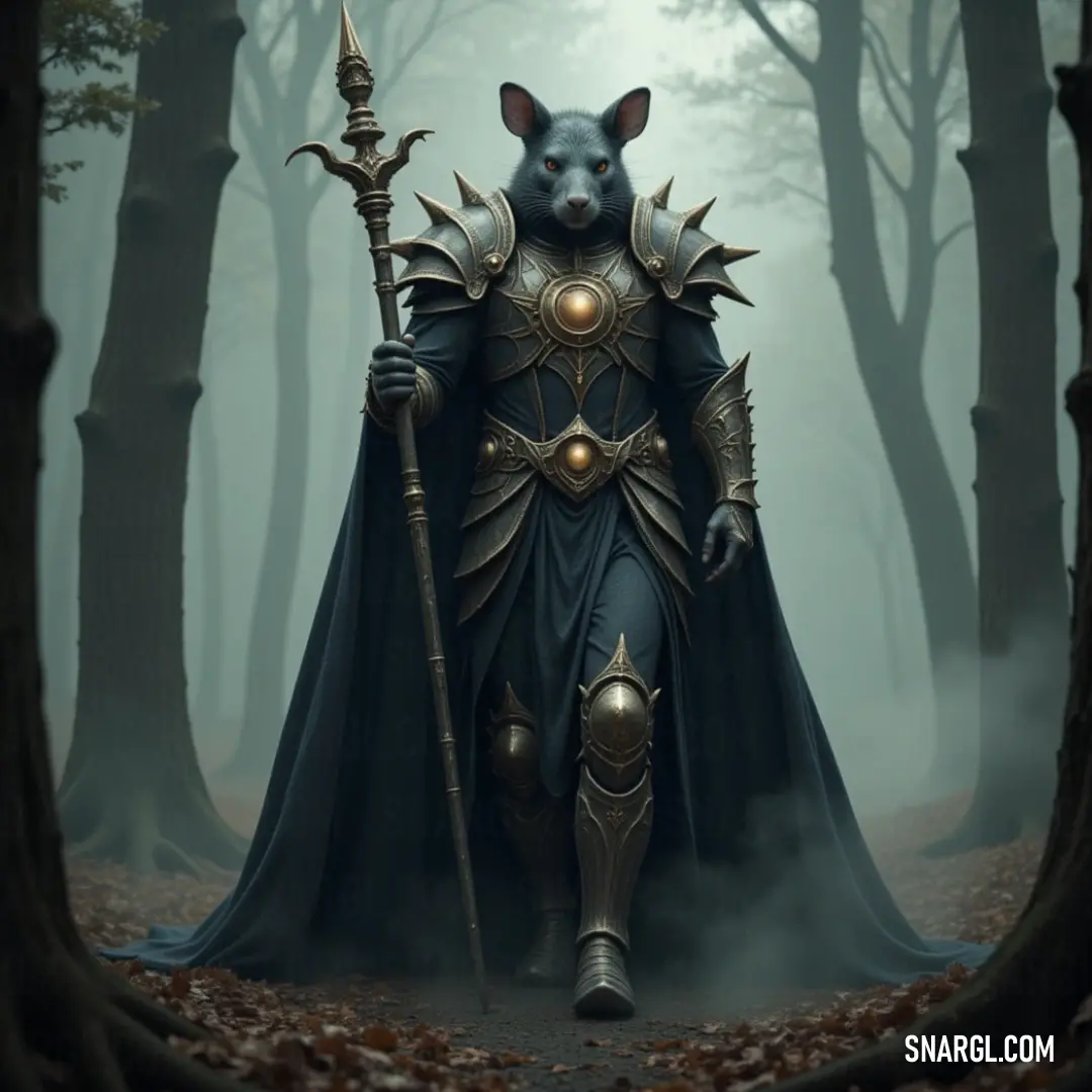 A rattus dressed in an elaborate costume featuring a wolf on its back stands poised, its appearance both mystical and commanding. A rattus stands proudly, wearing a costume adorned with a wolf on its back. The intricate design of its costume adds a layer of mystery, while the wolf's fierce presence complements the rattus’s unique outfit.