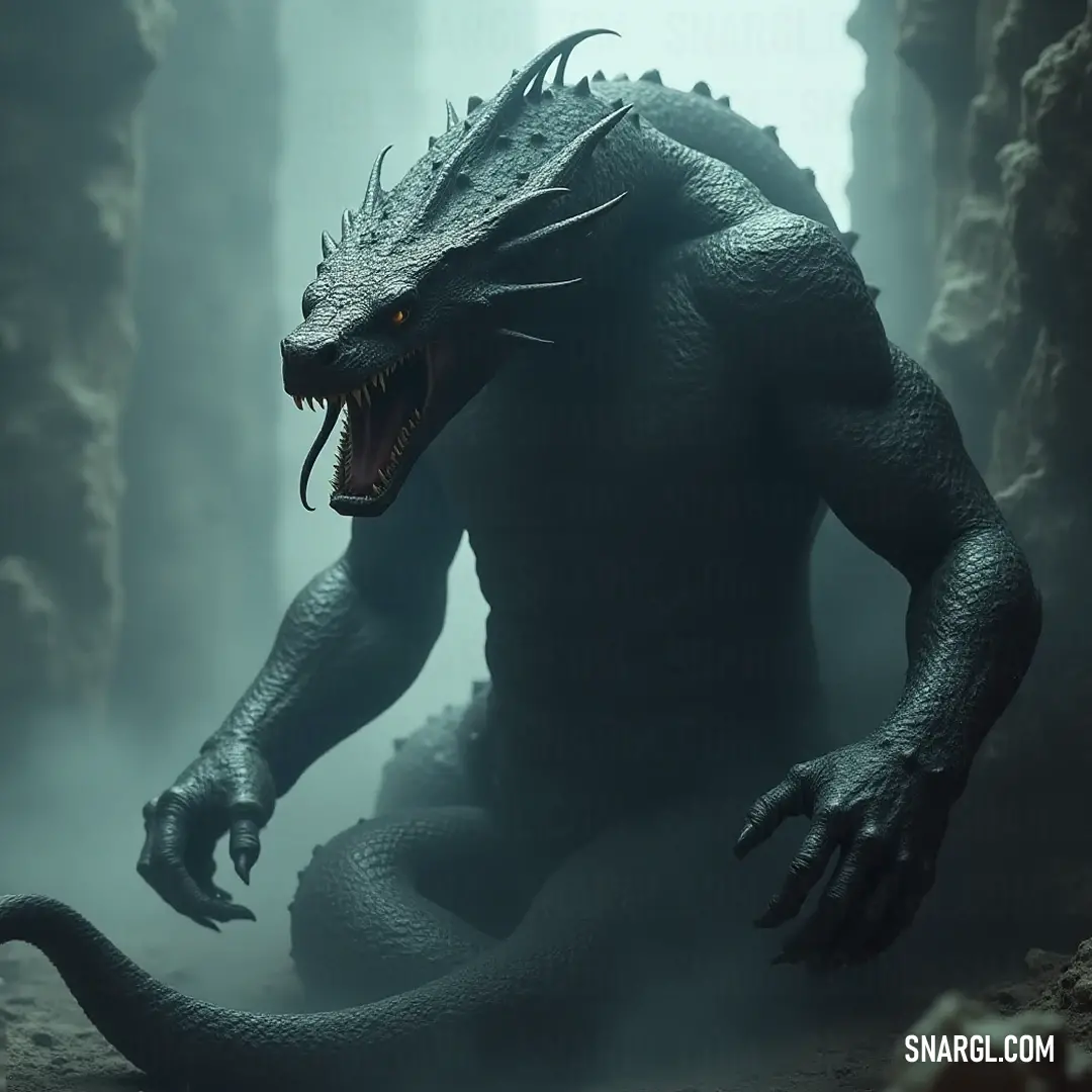 Godzilla fiercely roars in a misty cave, an embodiment of sheer strength and ferocity that resonates through the shadows. In a fog-shrouded cave, Godzilla unveils its fierce roar, showcasing its formidable teeth and fearsome expression, while the smoky atmosphere intensifies the drama of the moment.