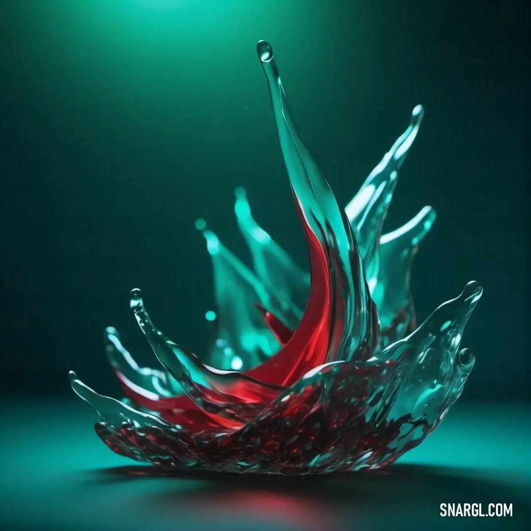 Red and green liquid splashing into the water on a green background. Example of RGB 165,42,42 color.