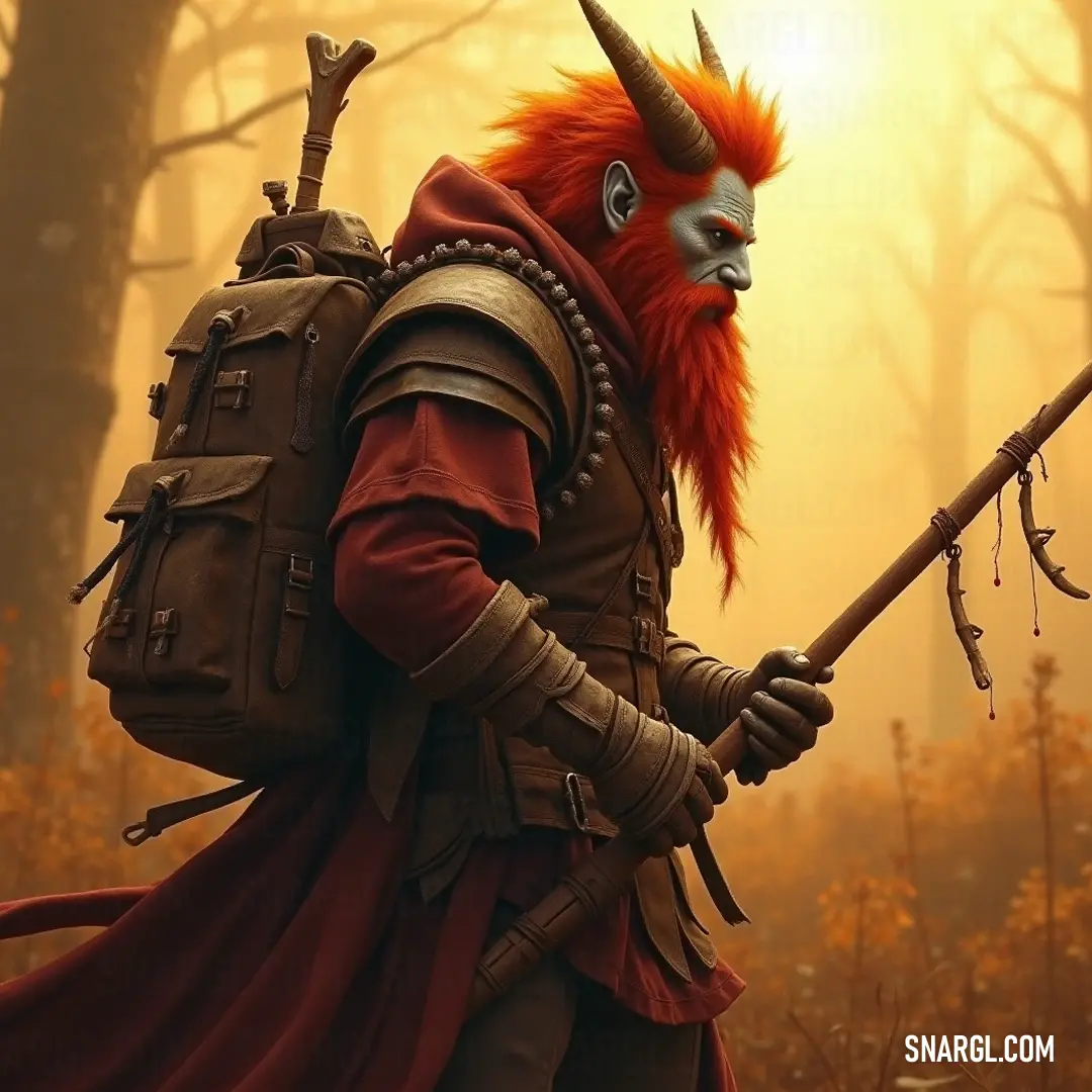 A proud horned creature walks through a sunlit forest, clutching a stick amid vibrant foliage. With a proud stance, a majestic creature adorned with a distinct horn traverses a sun-drenched forest, a trusty stick guiding its path. Surrounded by lush greenery, the air thrums with potential and the spirit of exploration beckons.