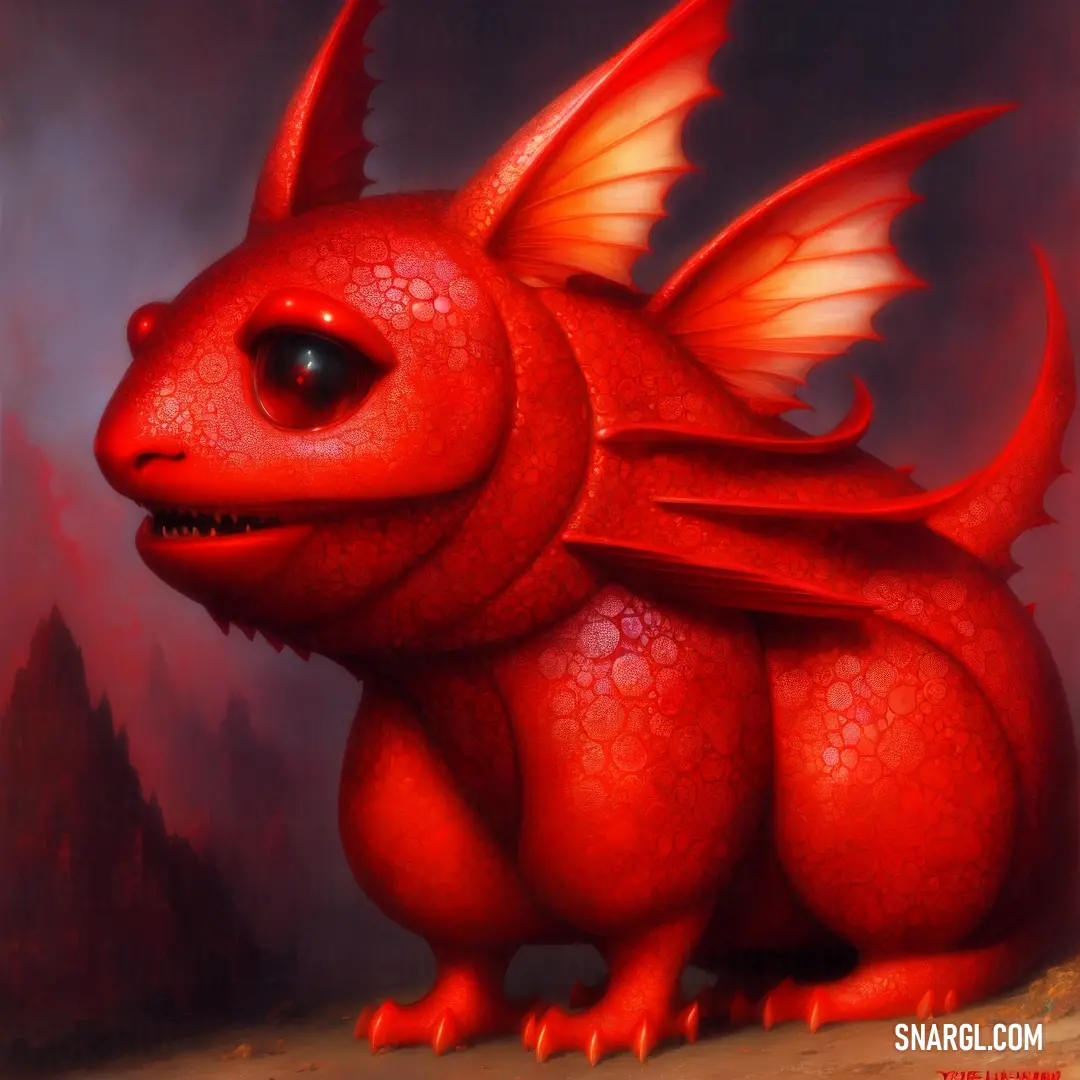 Red dragon with a big smile on its face and wings