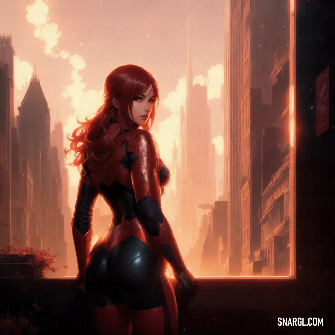 Woman in a futuristic city with a futuristic suit on