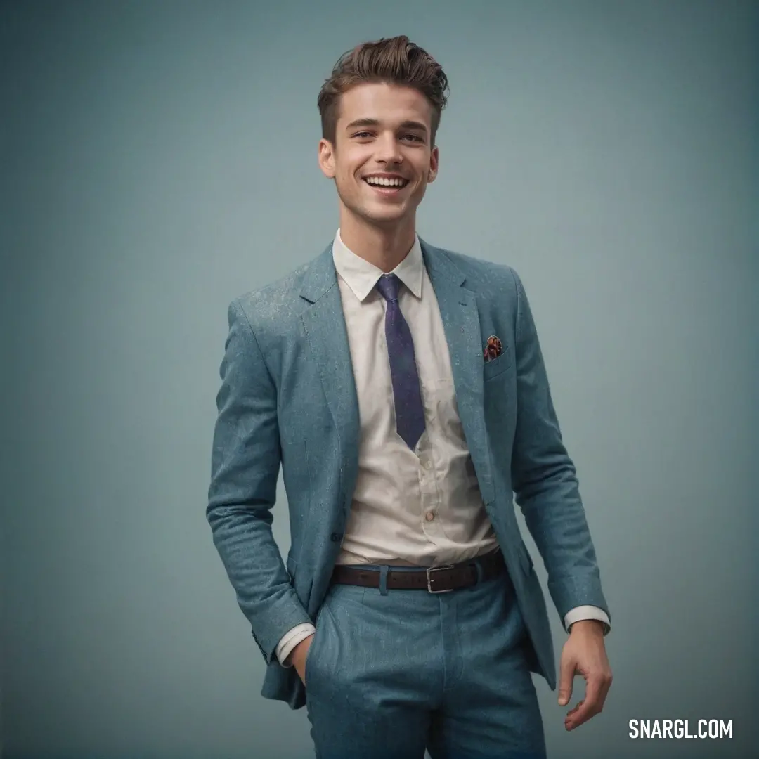 Man in a suit and tie smiling for a picture with his hands in his pockets