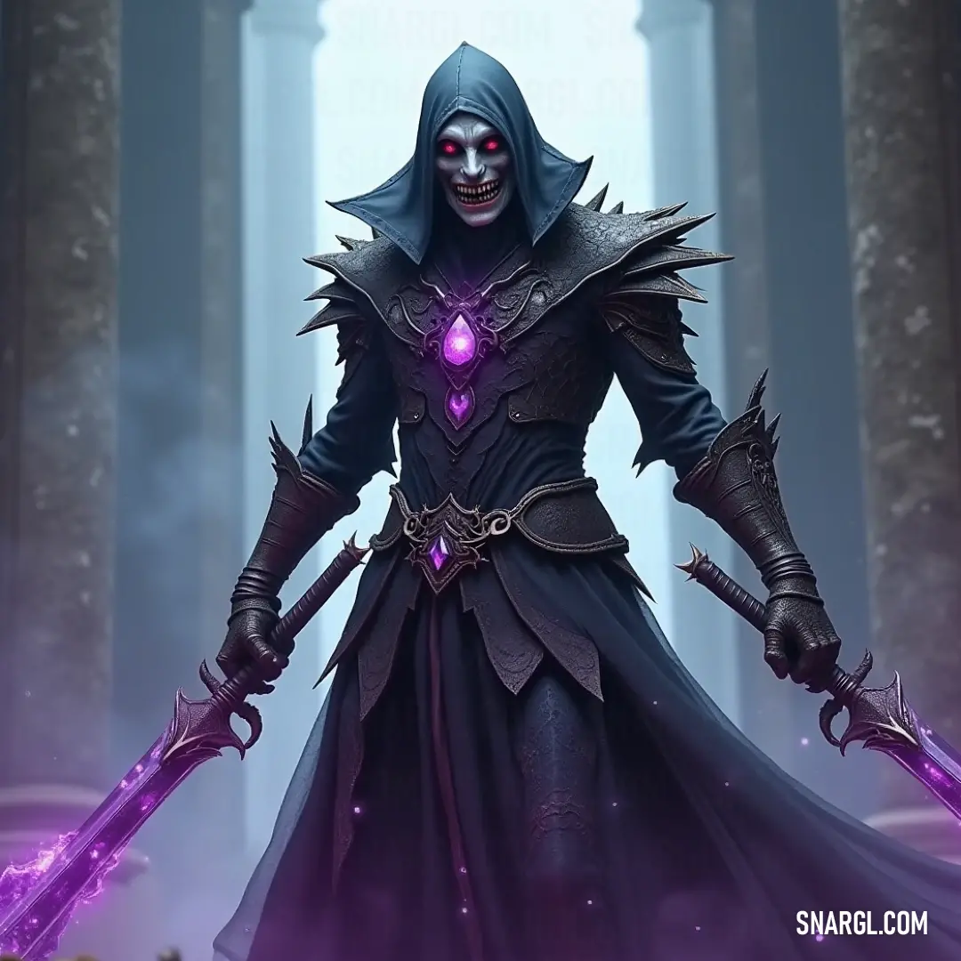 A shadowy revenant dressed in a dark suit emerges from purple haze, embodying a captivating mixture of elegance and the unknown, as the light dances on his ghostly visage. A ghostly revenant clad in a sleek dark suit stands amidst swirling purple lights, exuding a mysterious allure that captures a moment suspended between the realms of life and the supernatural.