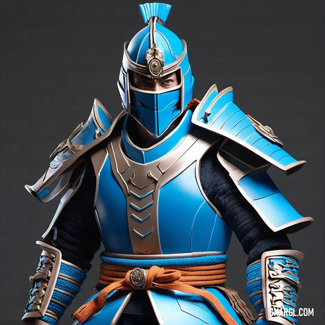 Rich electric blue color. Blue and gold armor is shown in this image, with a black background