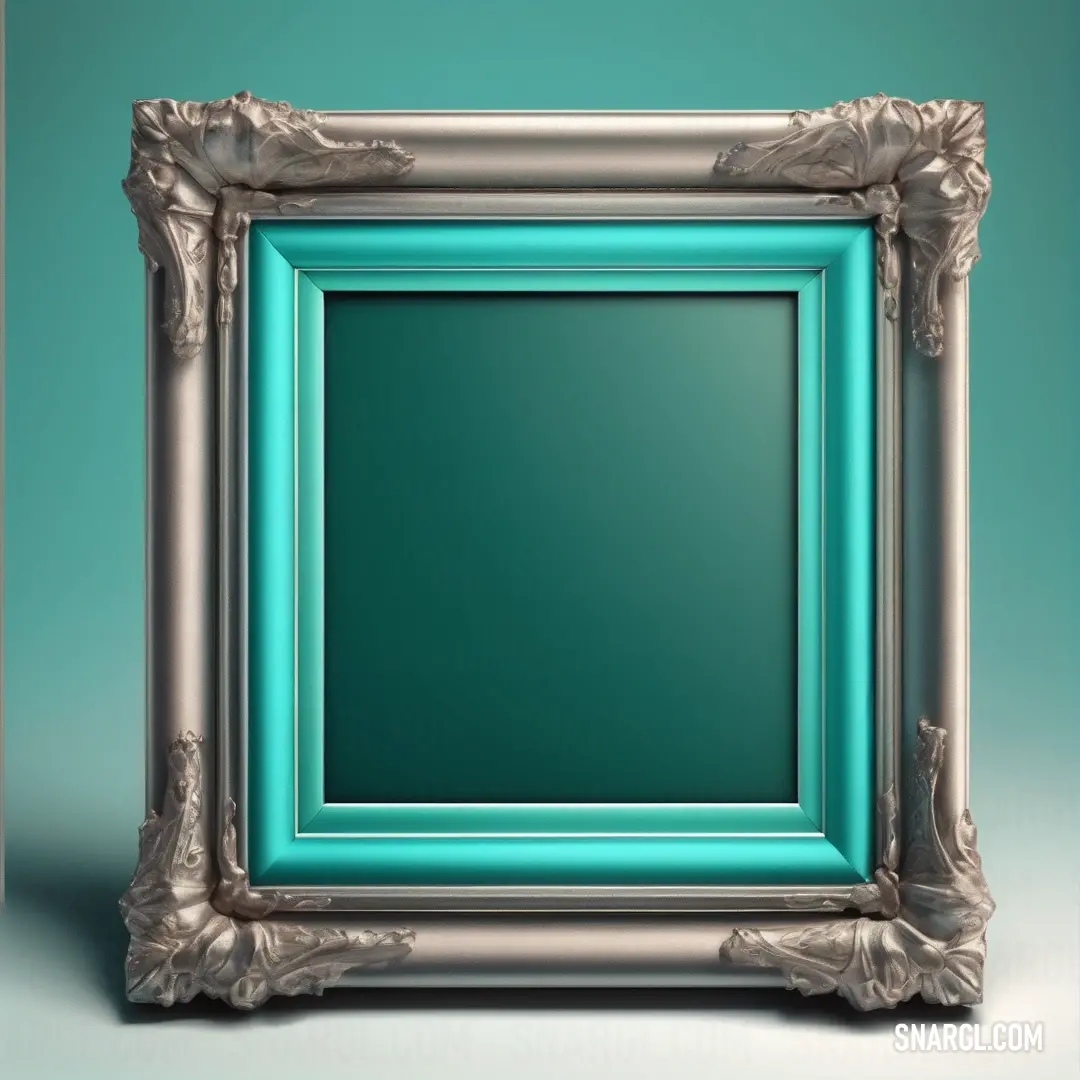 Silver frame with a green background. Example of CMYK 85,0,1,19 color.