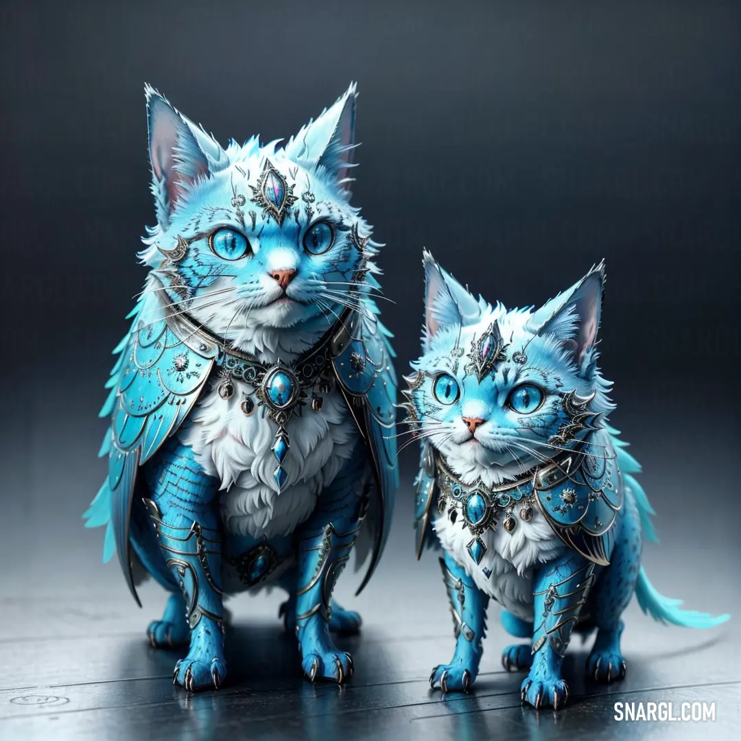 Two cats with blue eyes and wings on their heads