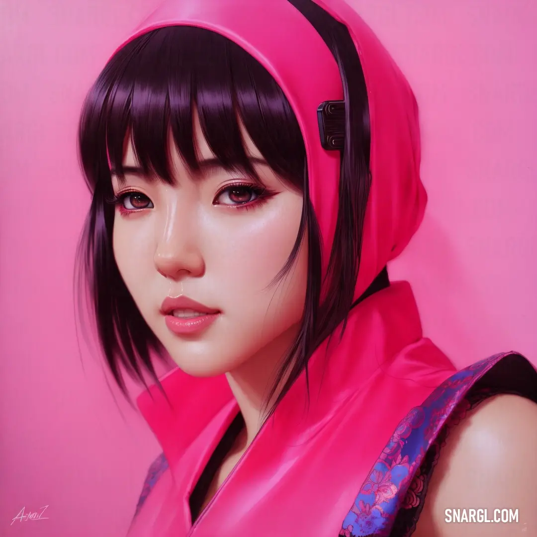 Woman with a pink hoodie and a pink background is shown in this digital painting image of a woman