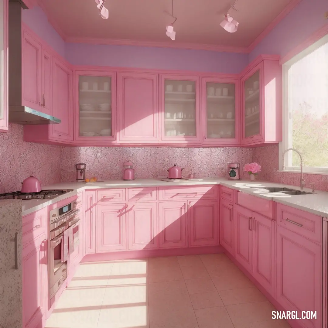 Pink kitchen with a sink
