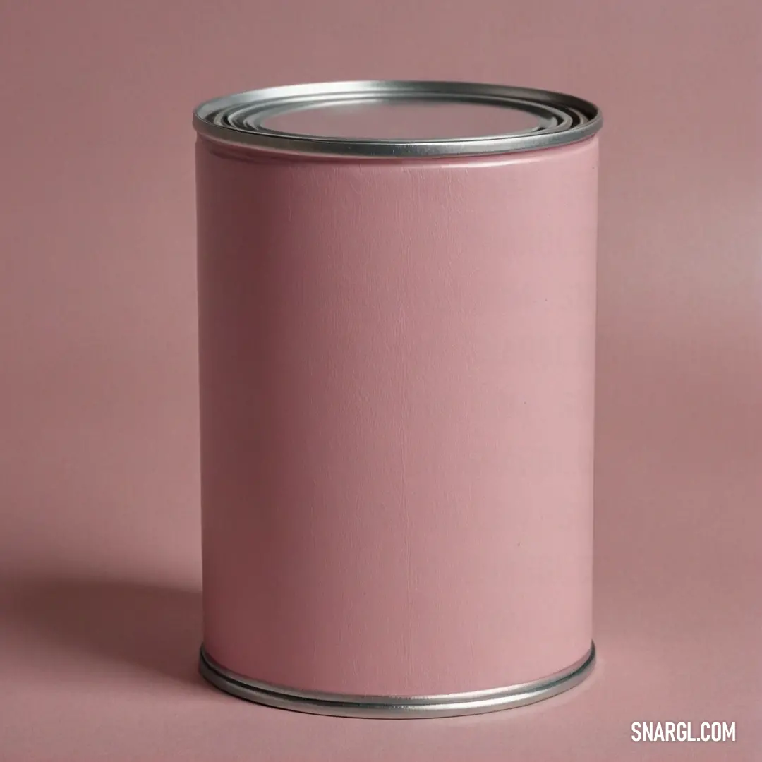 Pink can with a silver rim on a pink background. Example of Rose gold color.