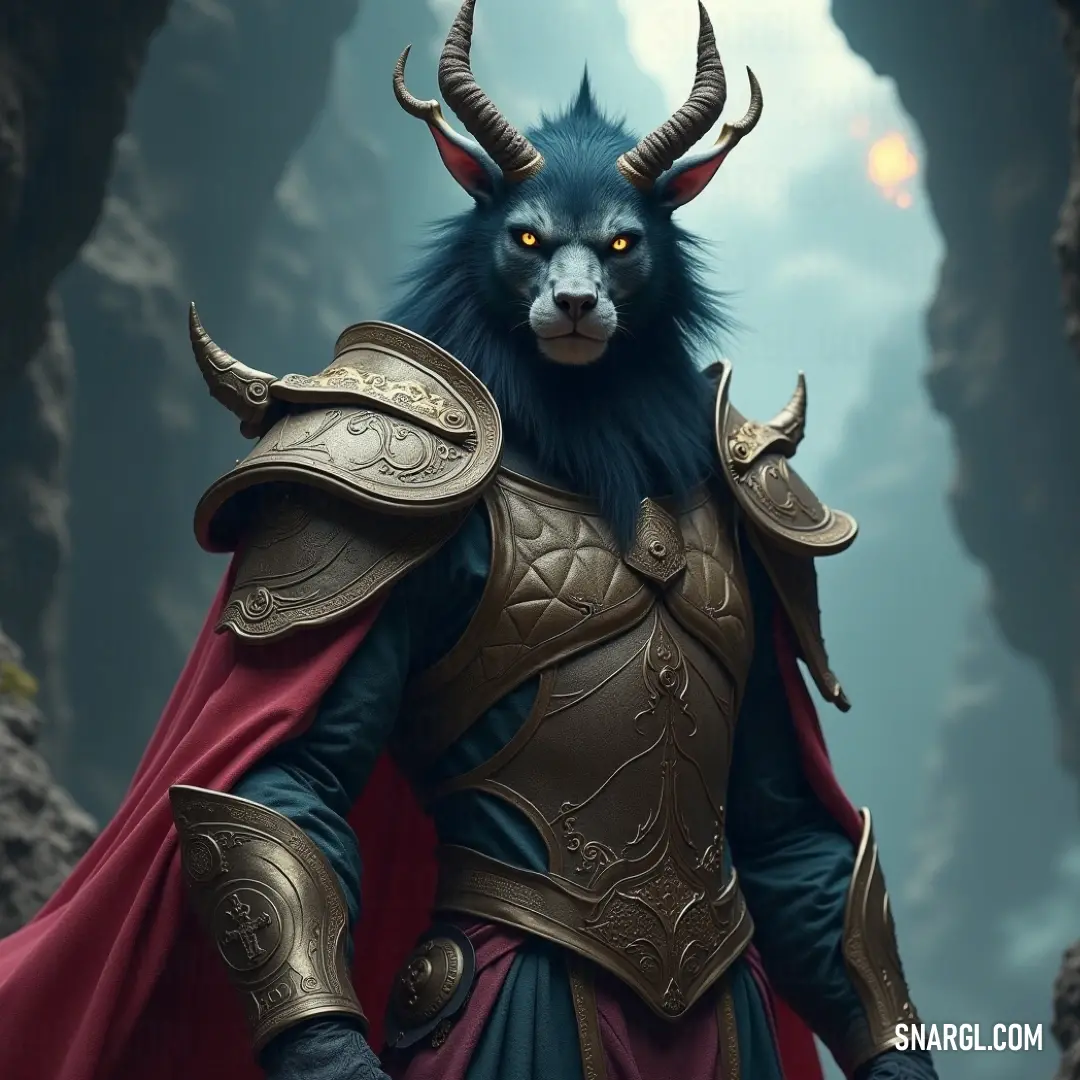 A whimsical portrayal of a man adorned in a vibrant costume, complete with striking horns that add a theatrical flair, standing against a rich backdrop, evoking a sense of fantasy and adventure.