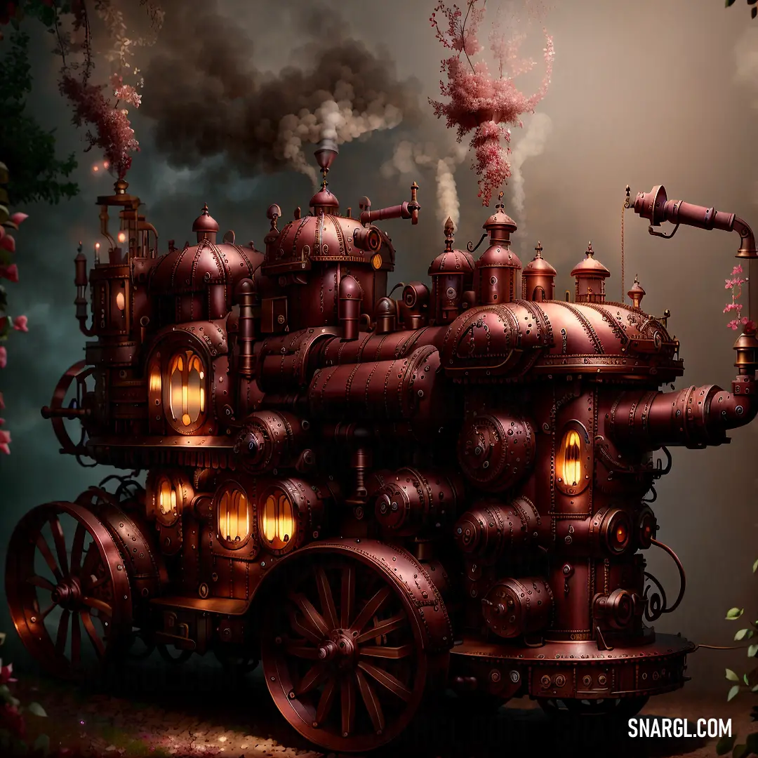 Steam engine with lots of smoke coming out of it's pipes