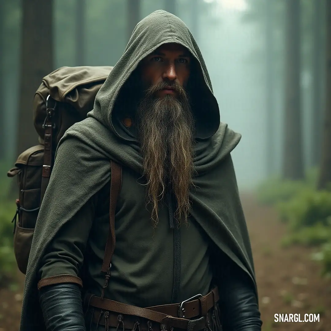 A bearded wanderer in a hoodie traversing the serene woods with a backpack, capturing the essence of adventure in the heart of nature. A rugged adventurer with a beard is seen in a lush green forest, dressed in a cozy hoodie and equipped with a backpack, embodying the spirit of exploration amidst nature's tranquility.