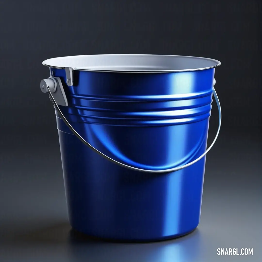 Blue bucket with a handle on a dark background. Color #0038A8.