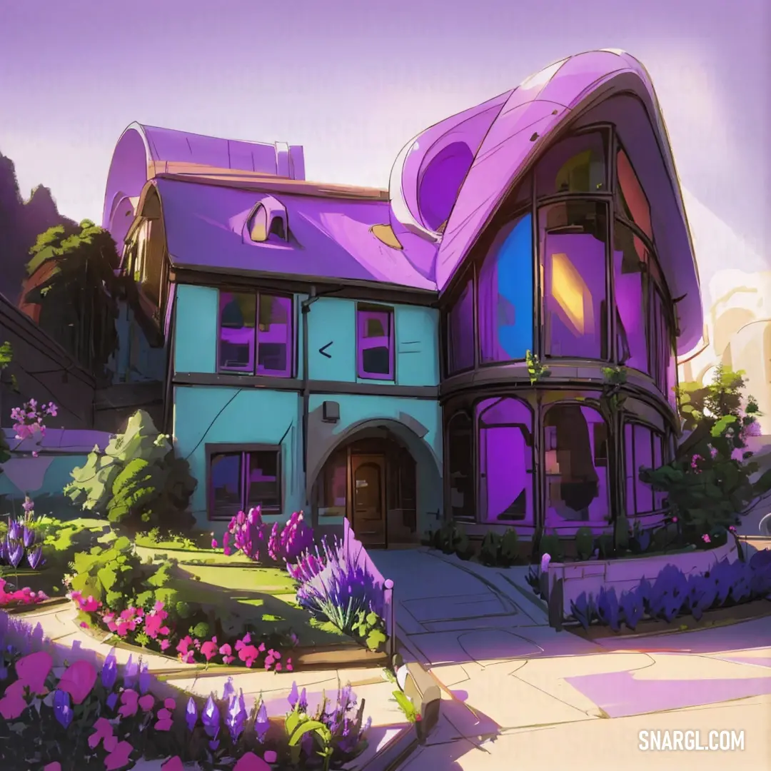 House with a purple roof with flowers