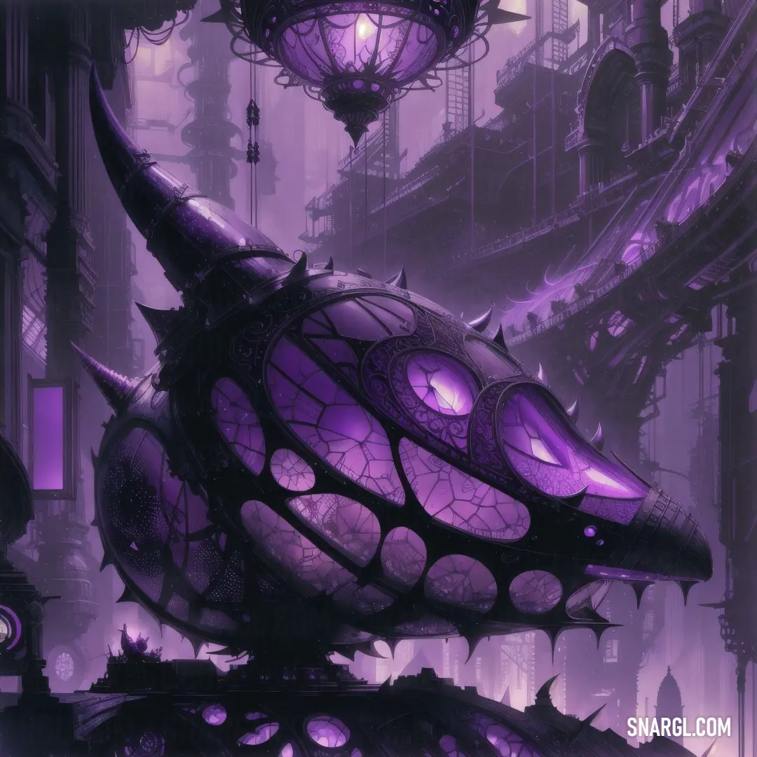 Royal purple color example: Purple alien like building with a light on top of it
